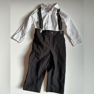 Van Heusen 12 Month Formal Set Collard Bodysuit Suspenders Pants NWOT